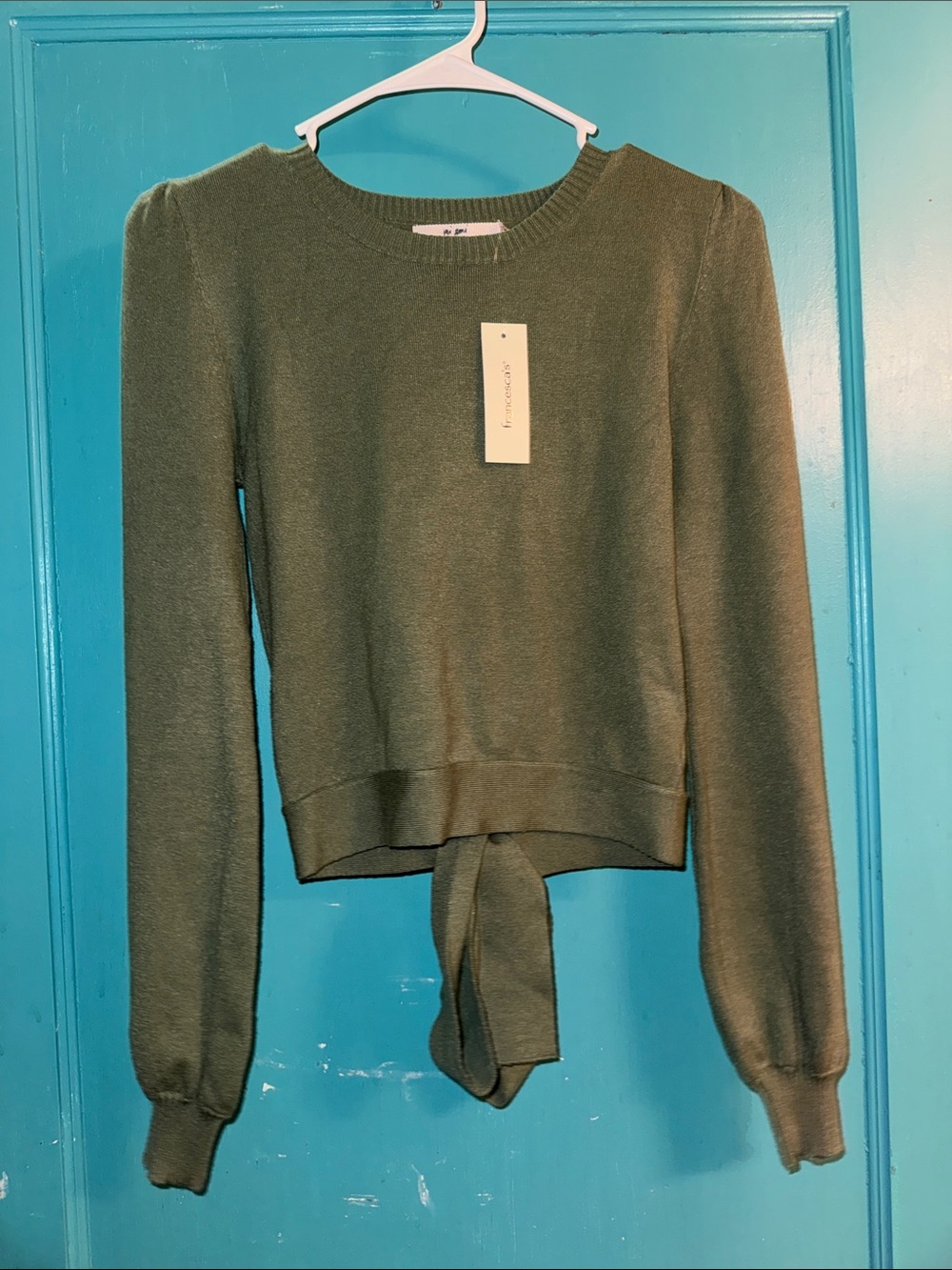 Olive Crewneck Sweater with tie-back